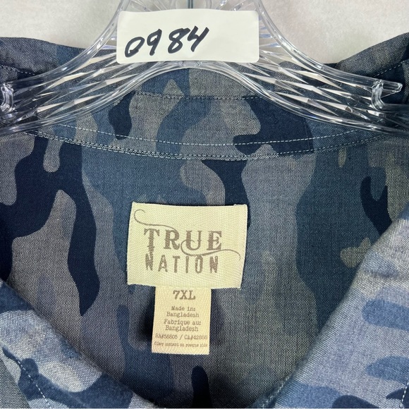 True Nation Blue Camo Sport Button up Short Sleeve Shirt 7XL Plus - Picture 2 of 9
